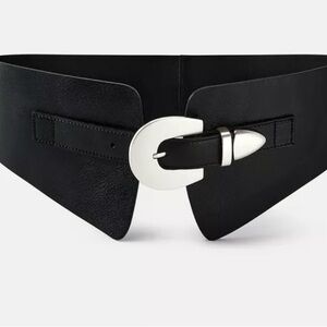 Black Leather Belt with Silver Buckle